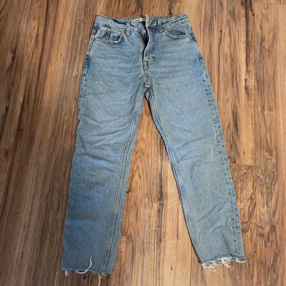 zara high waisted crop mom jeans